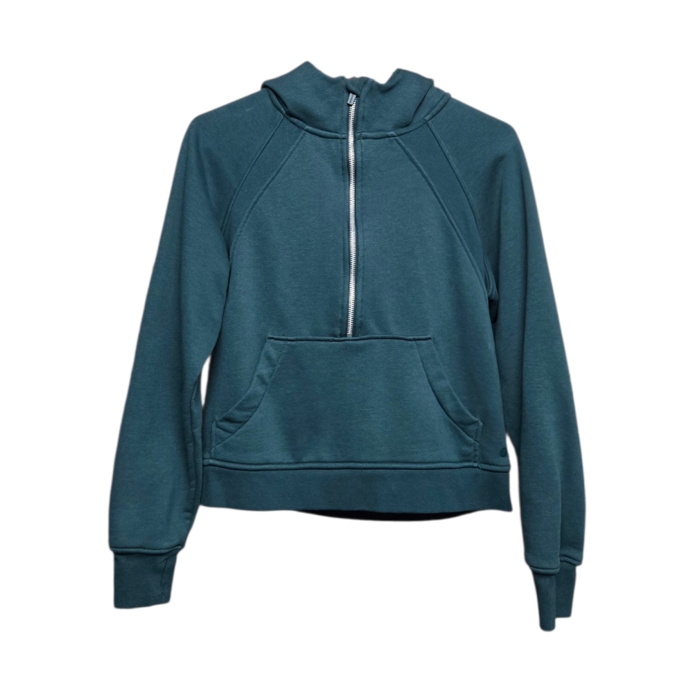 Danskin 3/4 Zip Pullover Hooded Sweatshirt Sz Small Green 19" Pit to pit, 20" L